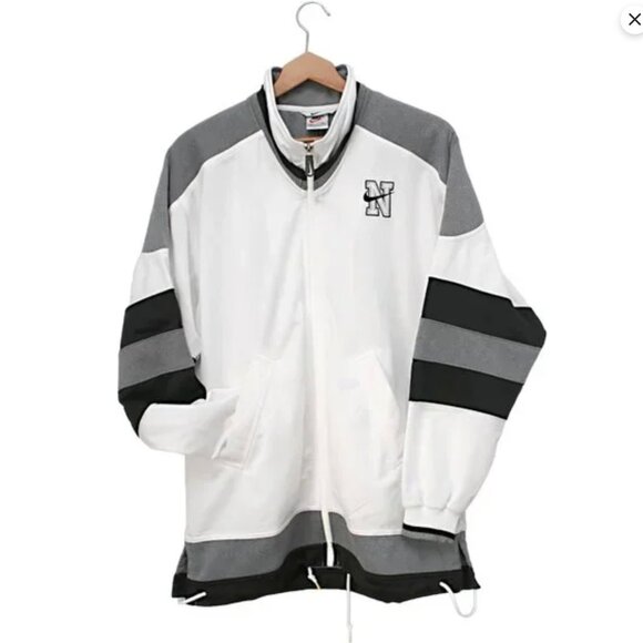 Vintage Nike 90s Tracksuit Jacket Full Zip Windbreaker Swoosh White Black Retro - Picture 3 of 15